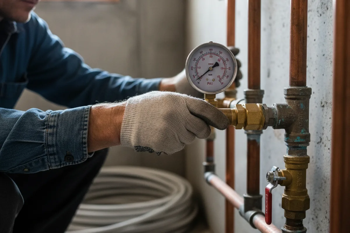 Pressure testing a repaired line during Water Line Repair in Palm Springs